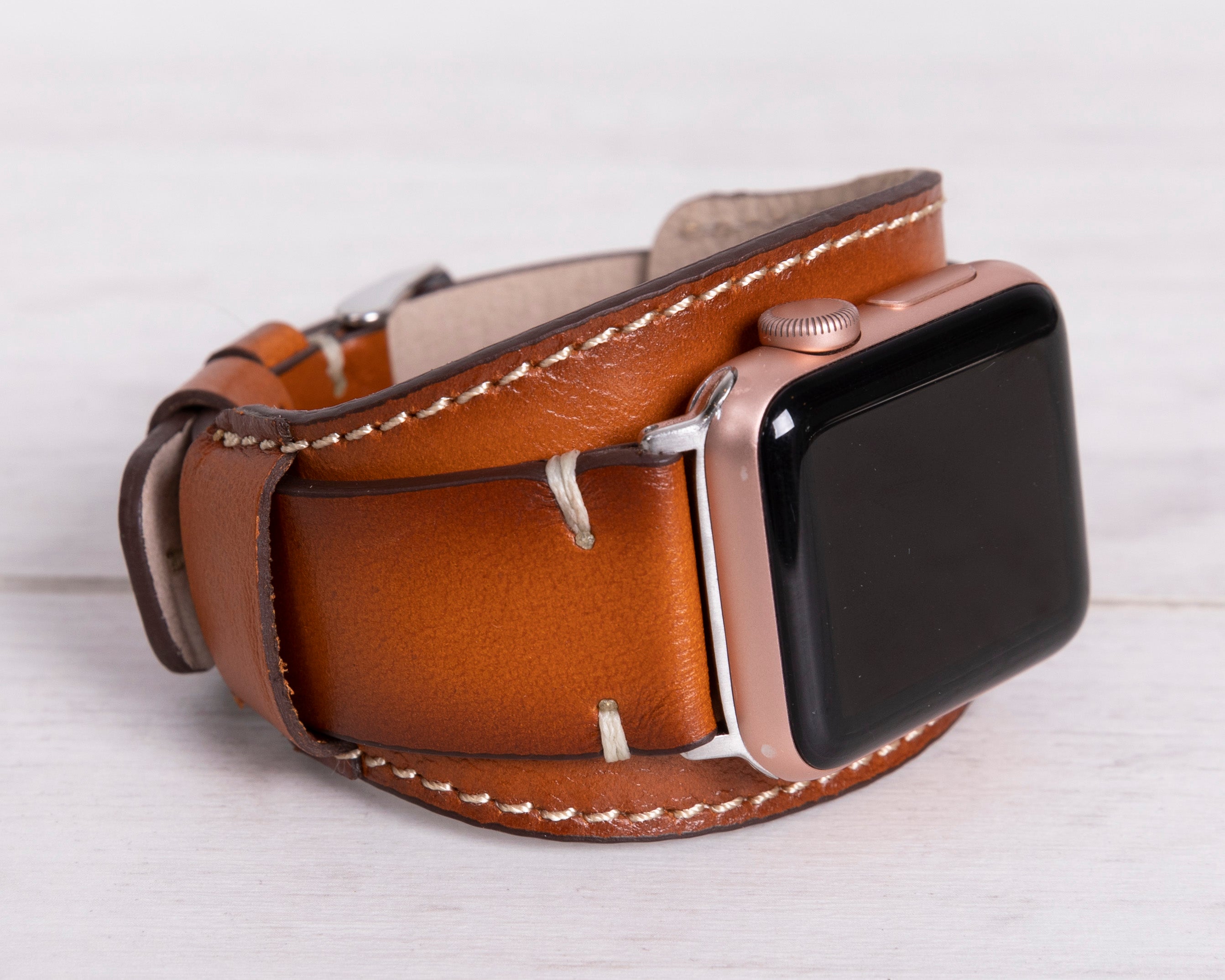 Buy For Apple Watch Strap,CHEEDAY Cuff Band Genuine Leather Strap iWatch  Band Bracelet Replacement Wristband with Stainless Steel Adapter Metal  Clasp for Apple Watch 42mm Series 1 Series 2 Series 3 (Brown