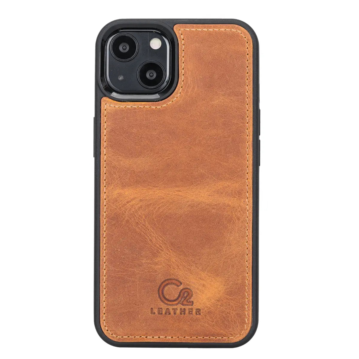 Camel Brown Leather Snap On Cover Case for iPhone 13 (6.1")