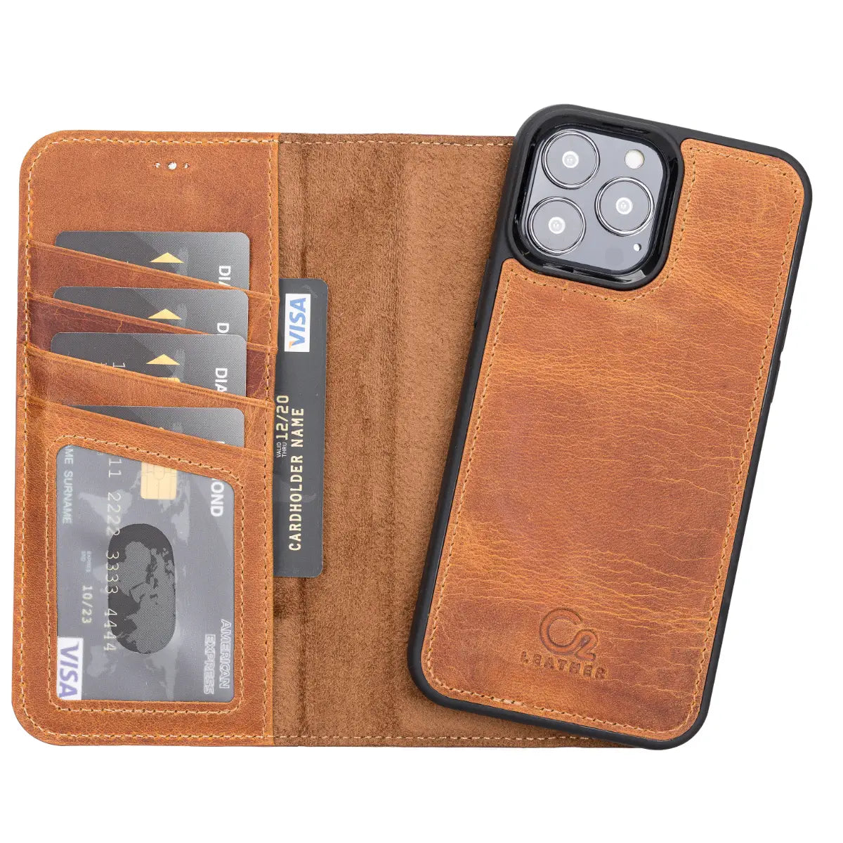 Camel Brown Leather iPhone 13 Pro Max Wallet Case