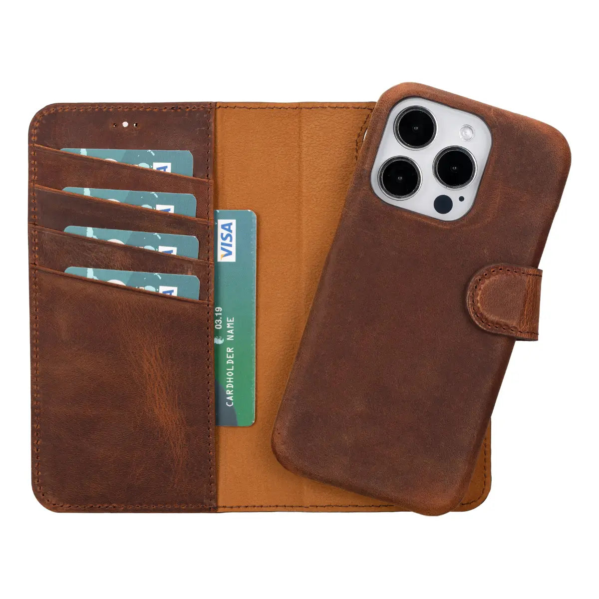 Antic Brown Leather iPhone 16 Pro Prestige Wallet Case