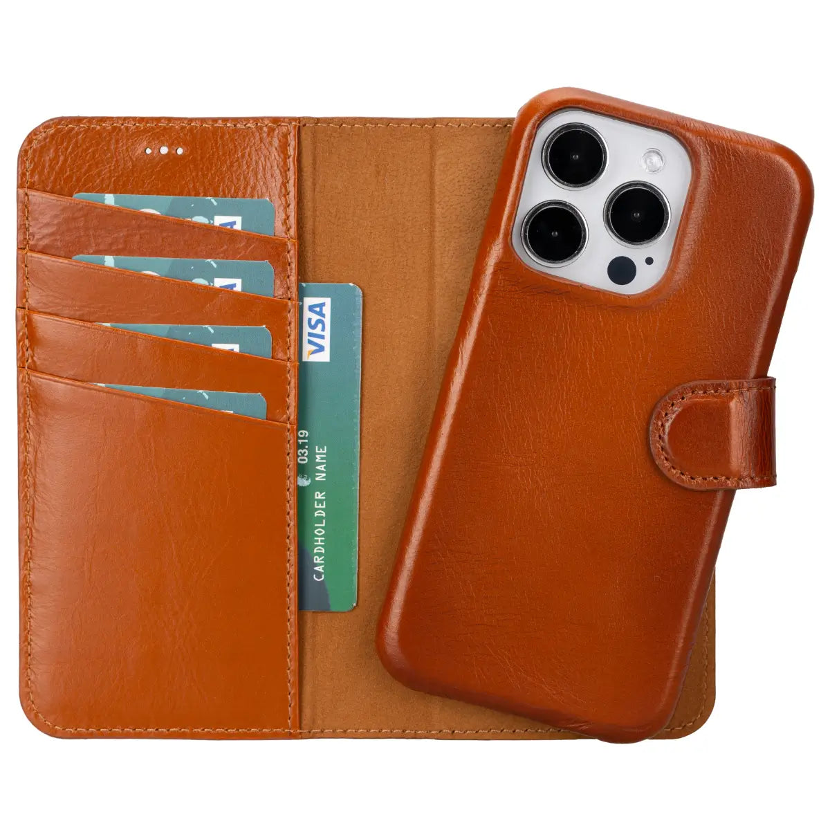 Burnished Tan Leather iPhone 16 Pro Prestige Wallet Case