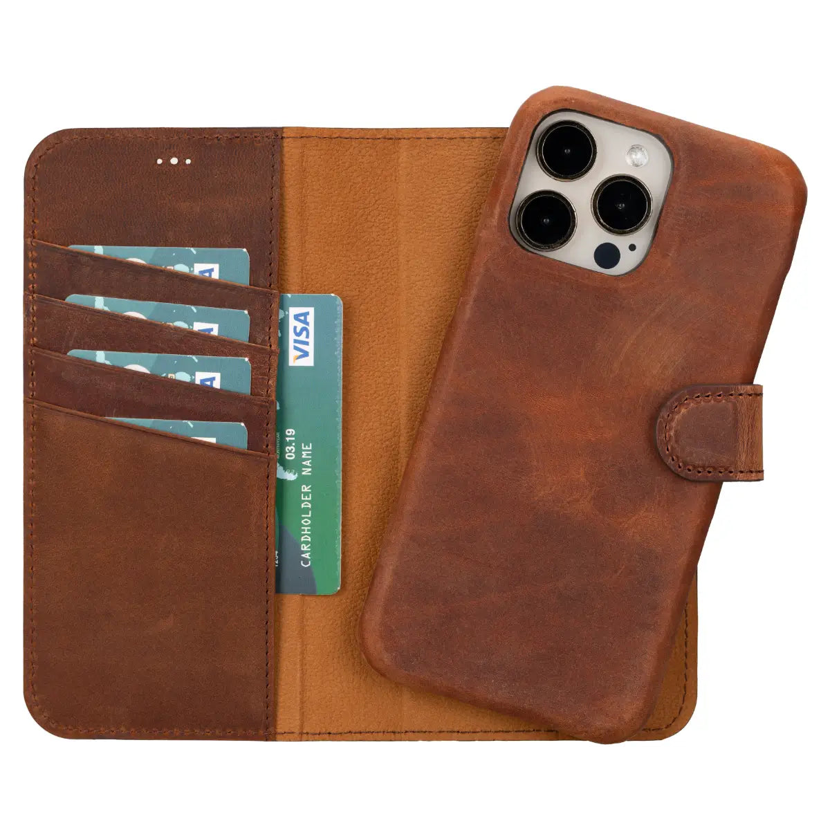 Antic Brown Leather iPhone 16 Pro Max Prestige Wallet Case - O2 Leather