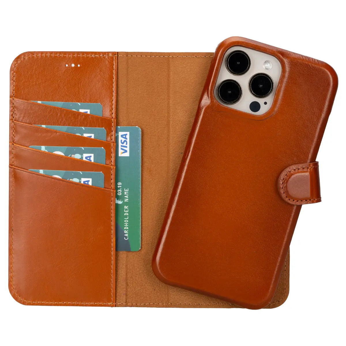 Burnished Tan Leather iPhone 16 Pro Max Prestige Wallet Case