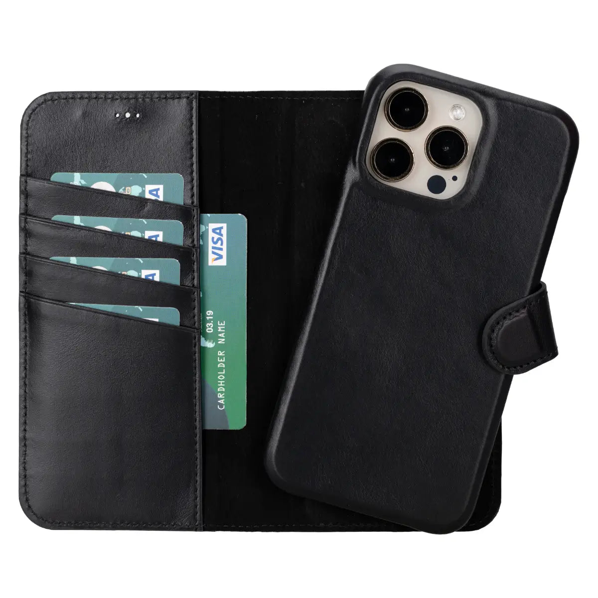 Black Leather iPhone 16 Pro Max Prestige Wallet Case