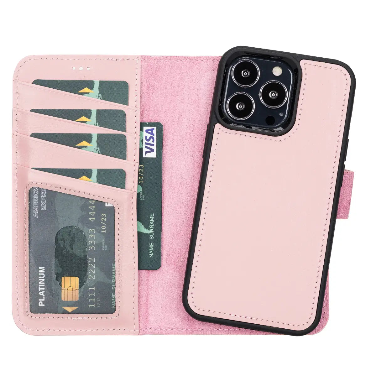 Pink Leather iPhone 13 Pro Max Wallet Case