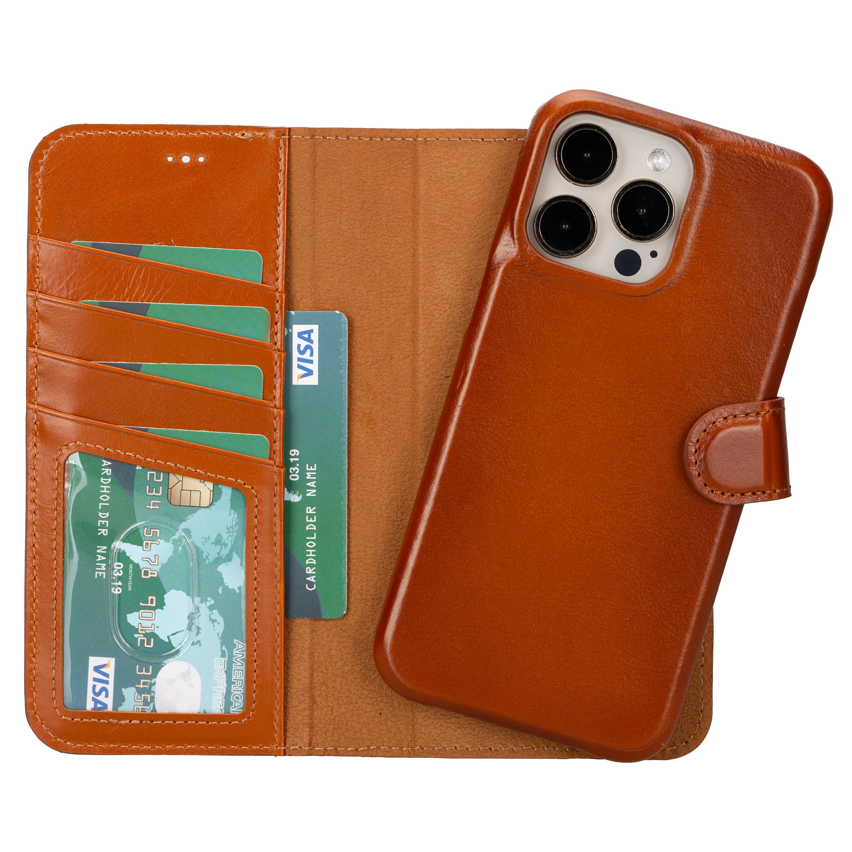 Tan Leather iPhone 15 Pro Max Prestige Wallet Case - O2 Leather