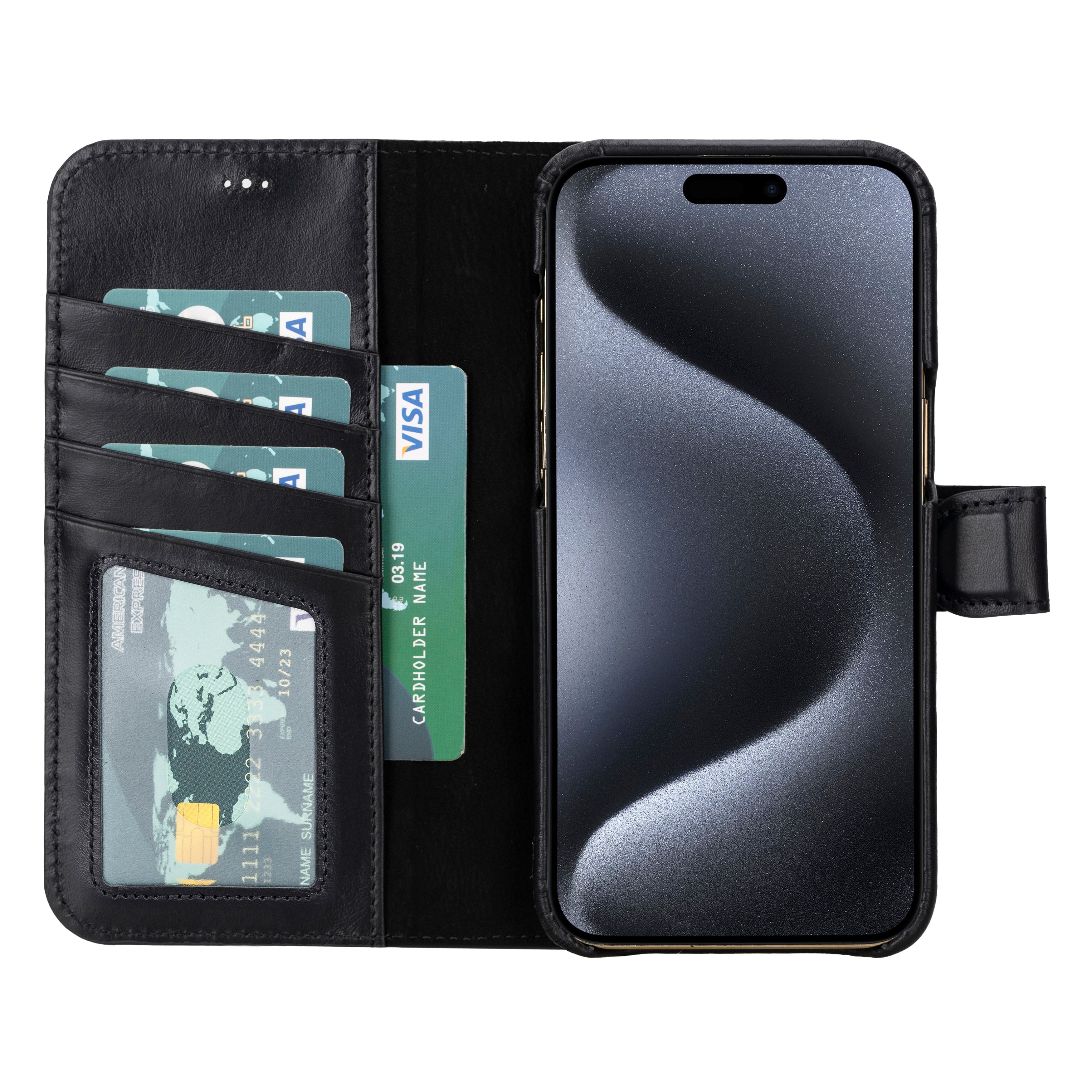 Black Leather iPhone 15 Pro Max Prestige Wallet Case - O2 Leather