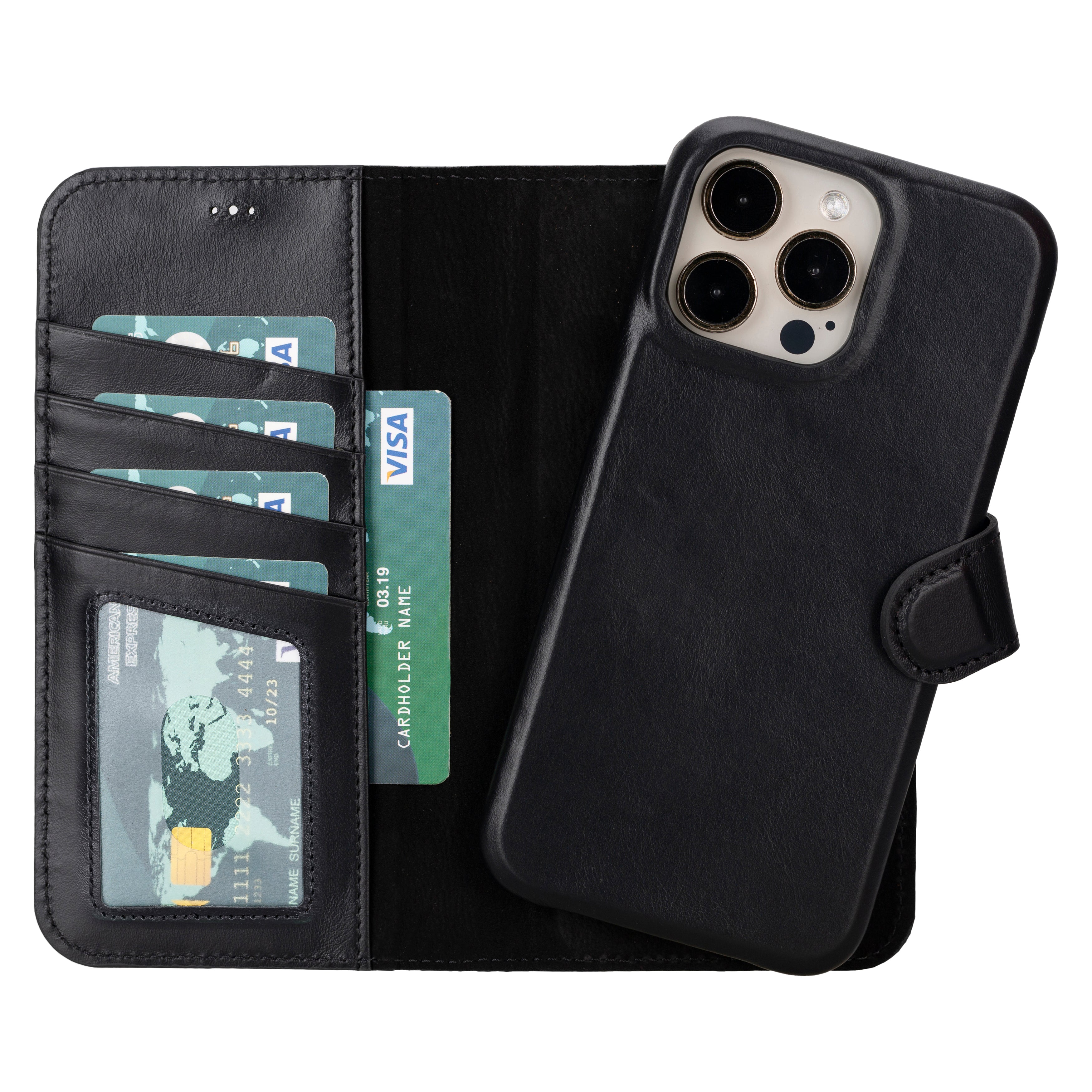 Black Leather iPhone 15 Pro Max Prestige Wallet Case - O2 Leather