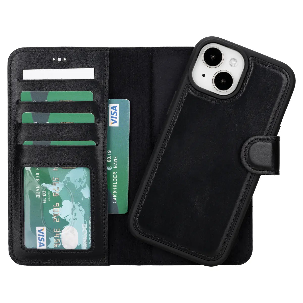 Black Leather (Regular) iPhone 16 Wallet Case