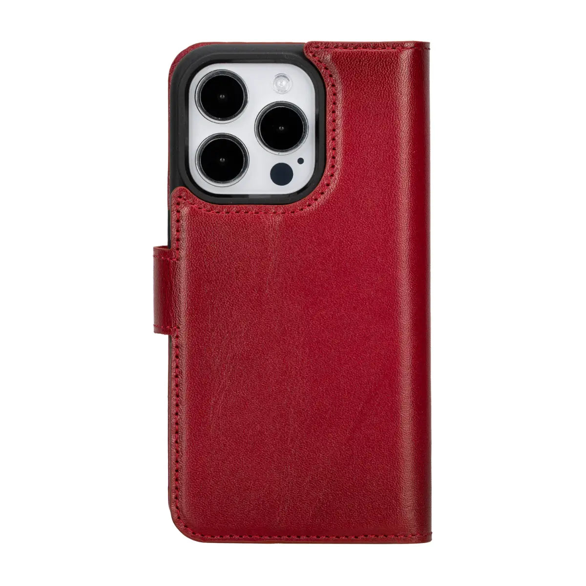 Burnished Red Leather Wallet Case for iPhone 15 Pro