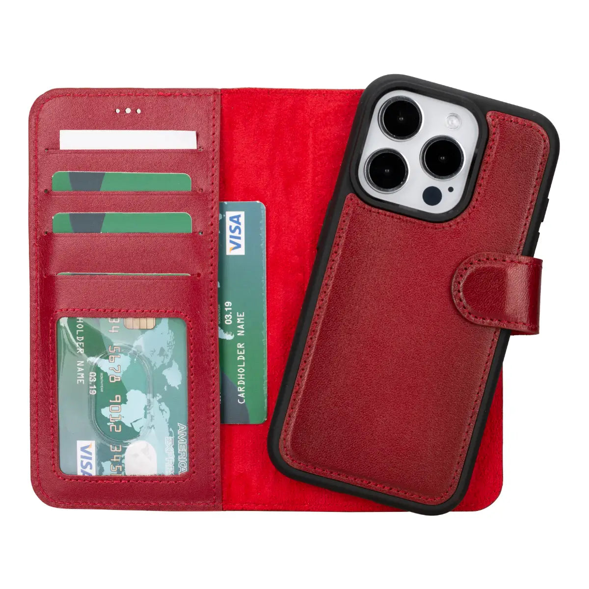 Burnished Red Leather Wallet Case for iPhone 15 Pro