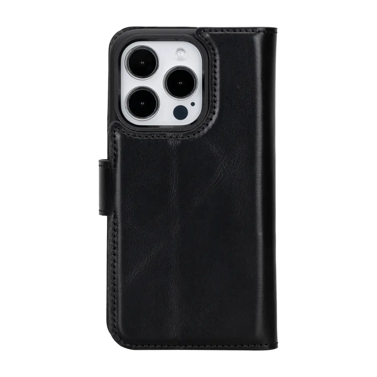 Black Leather iPhone 15 Pro Wallet Case