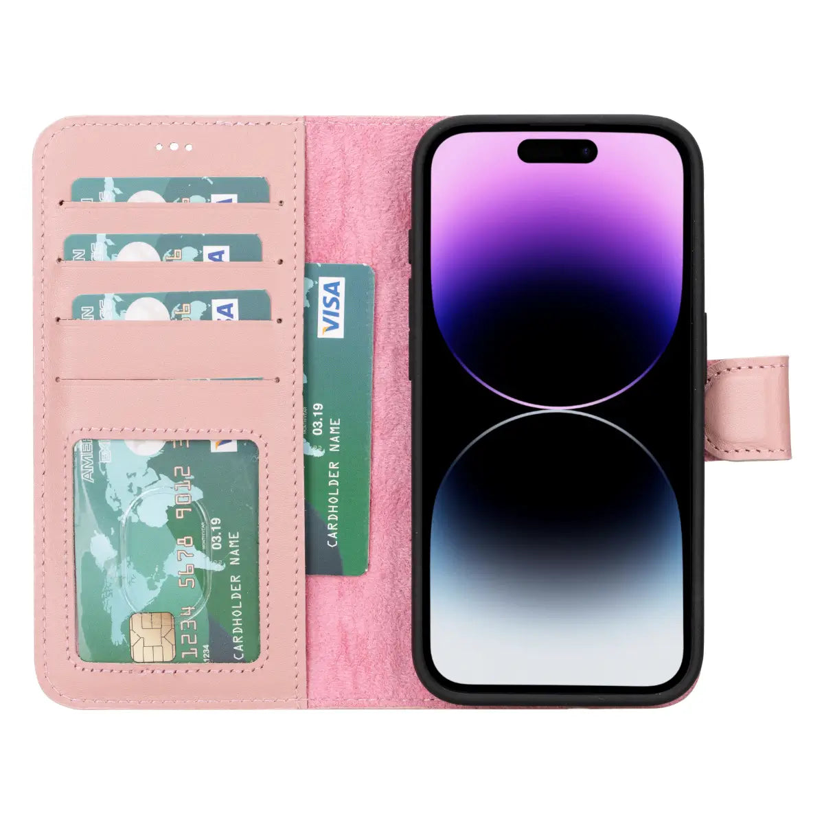 Pink Leather iPhone 15 Pro Wallet Case