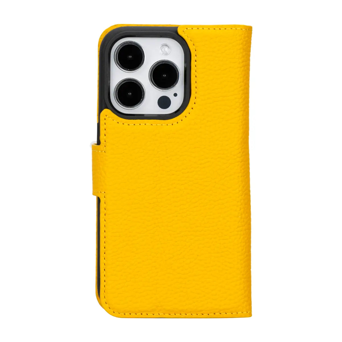 Yellow Leather iPhone 15 Pro Wallet Case