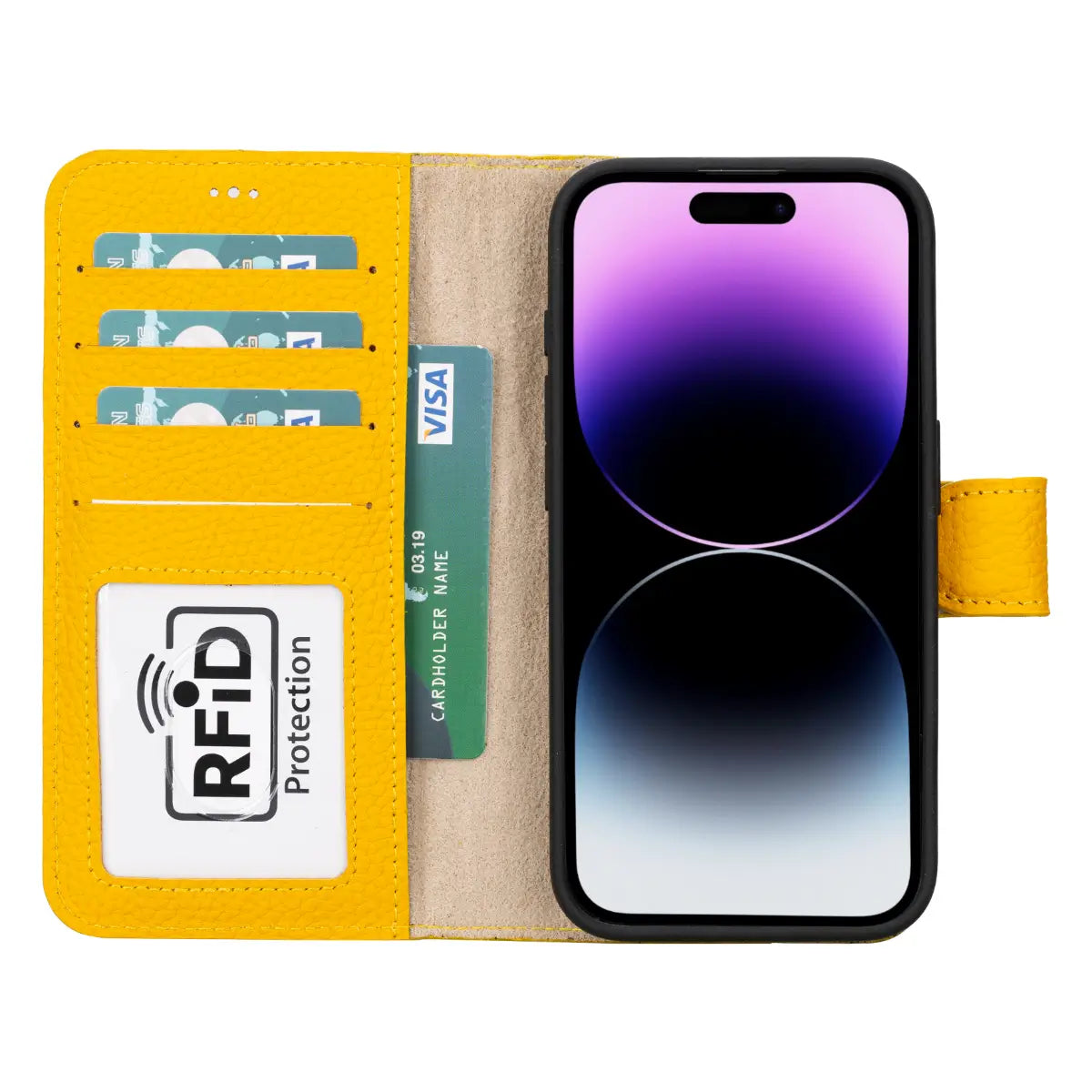 Yellow Leather iPhone 15 Pro Wallet Case