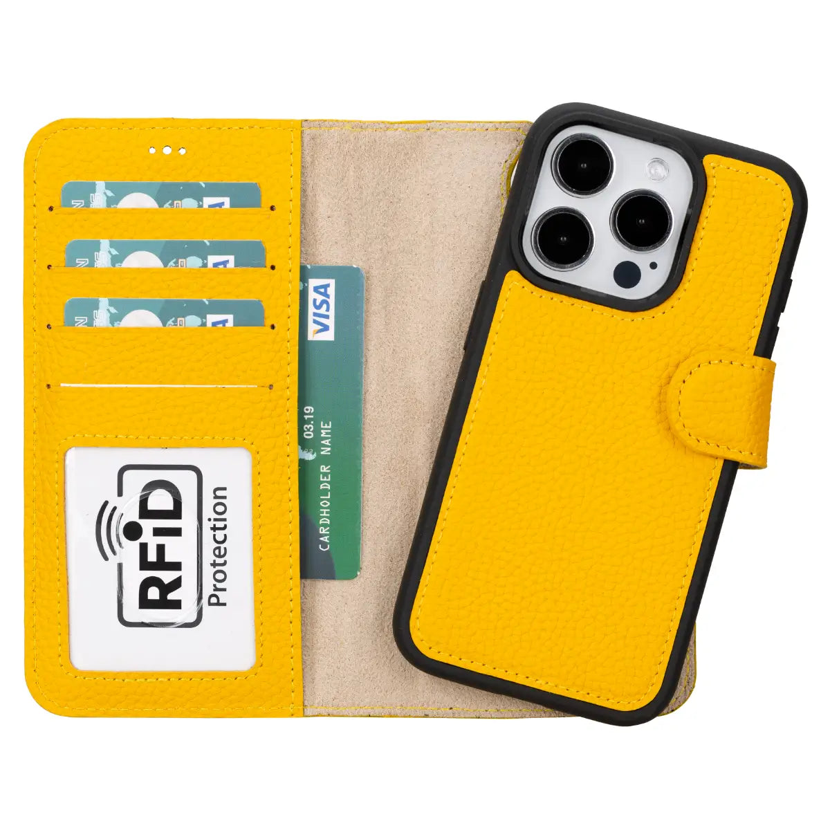 Yellow Leather iPhone 15 Pro Wallet Case