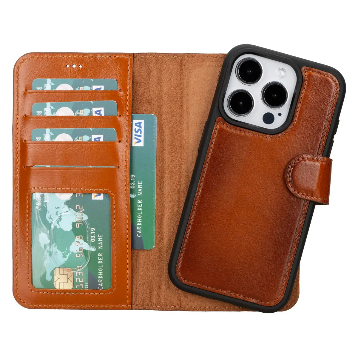 Burnished Tan Leather iPhone 16 Pro Wallet Case