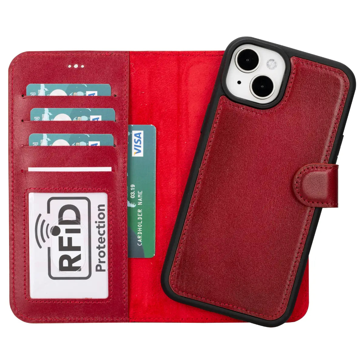 Burnished Red Leather iPhone 15 Plus Wallet Case