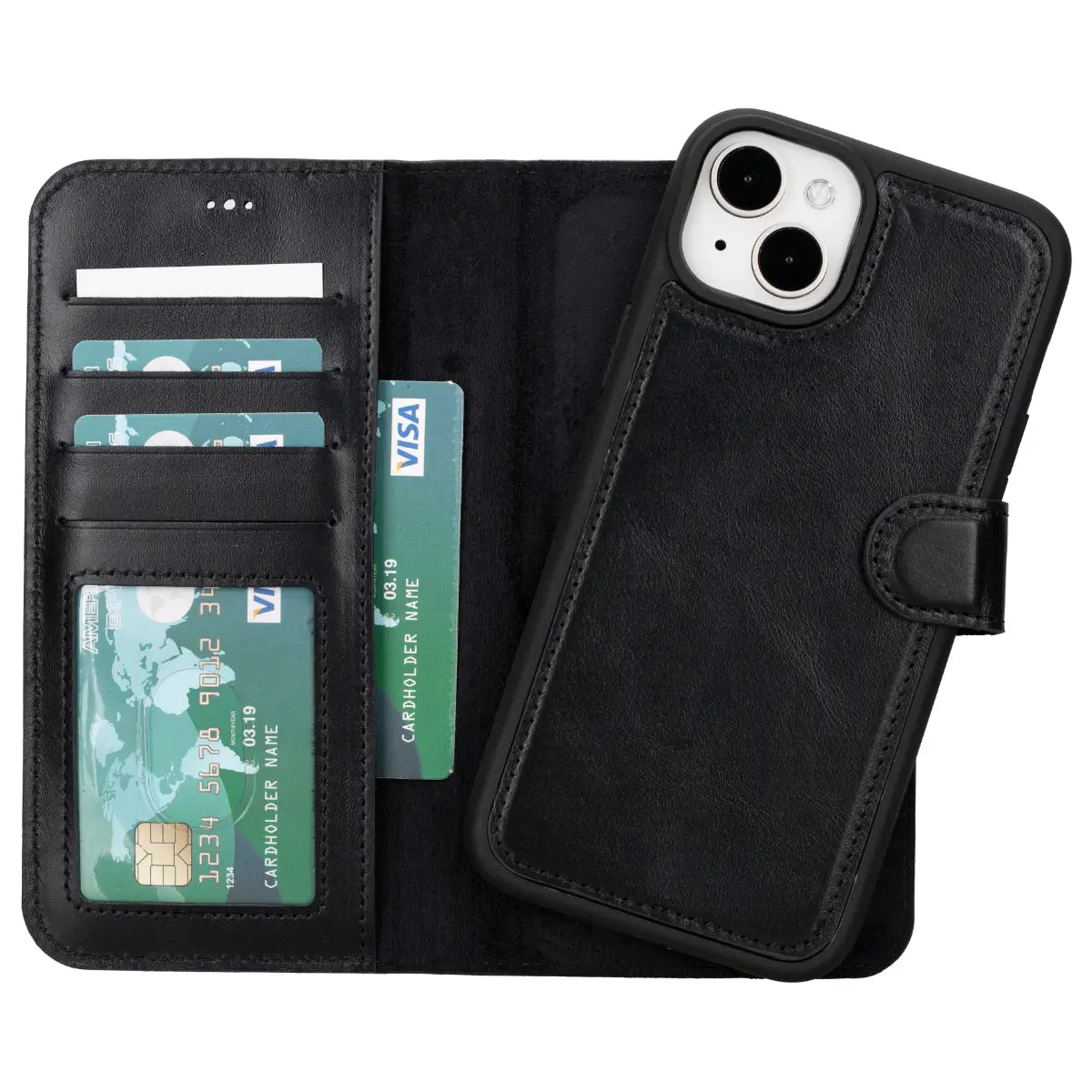 Black Leather iPhone 16 Plus Wallet Case