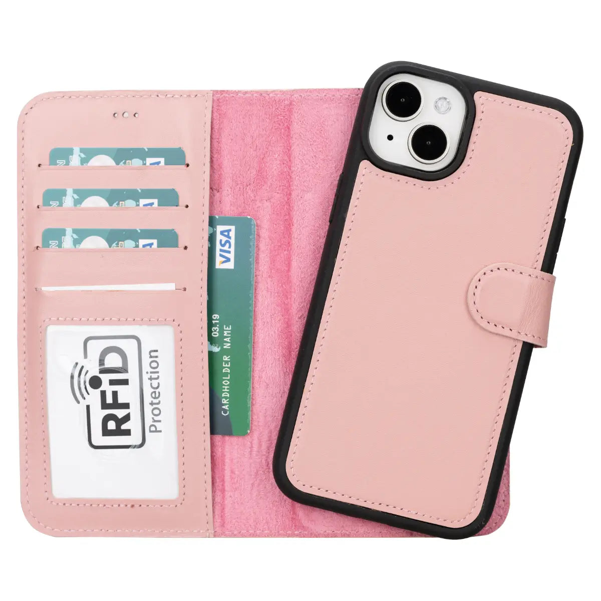 Pink Leather iPhone 15 Plus Wallet Case