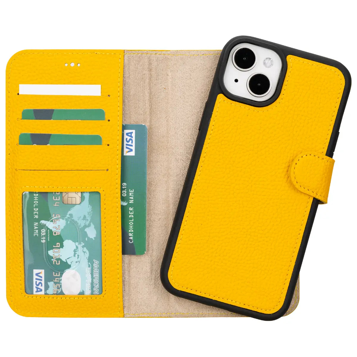 Yellow Leather iPhone 16 Plus Wallet Case