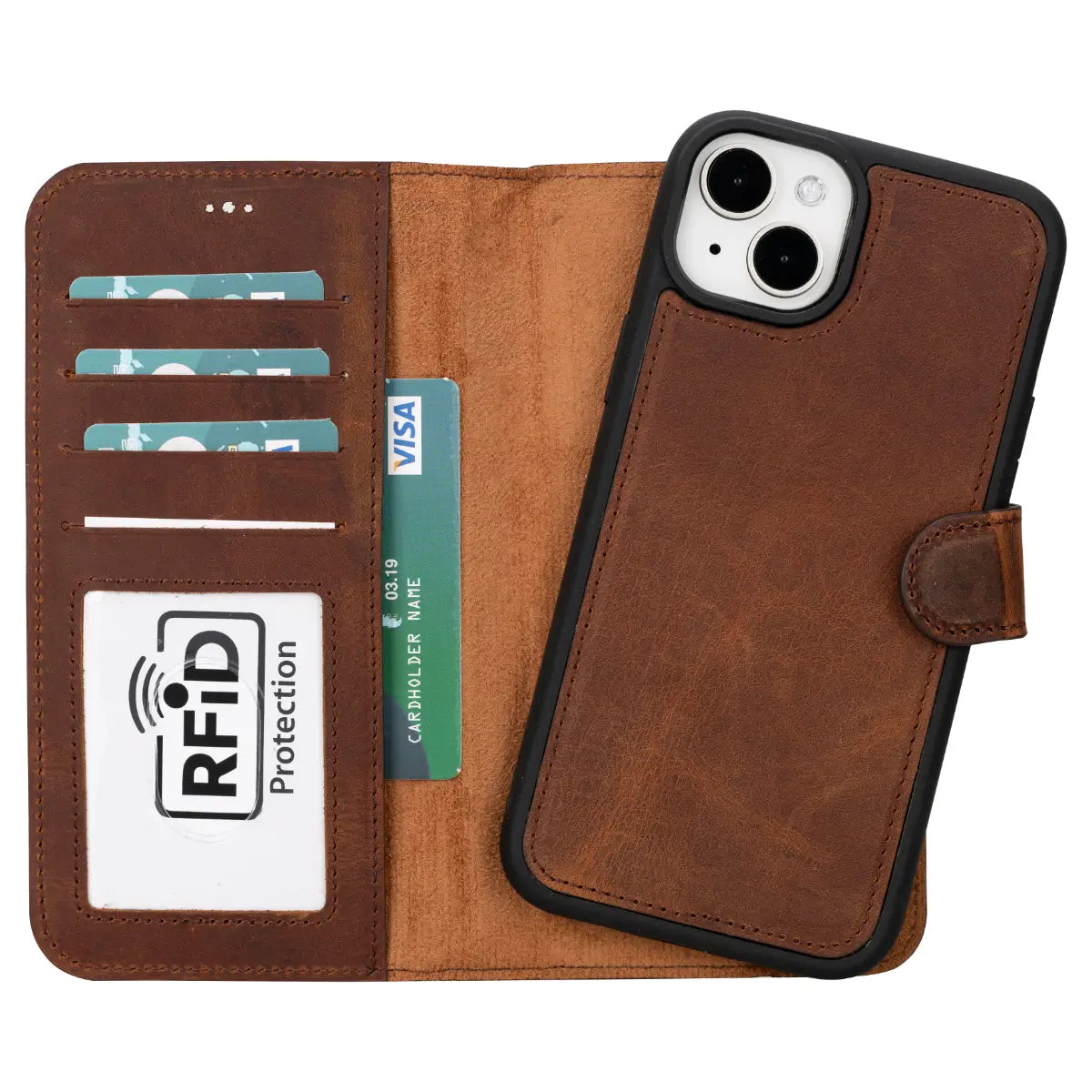 Antic Brown Leather iPhone 15 Plus Wallet Case