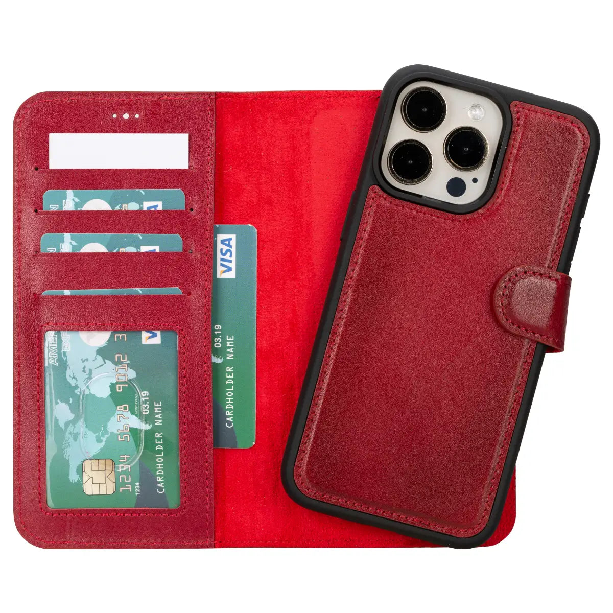 Burnished Red Leather iPhone 16 Pro Max Wallet Case