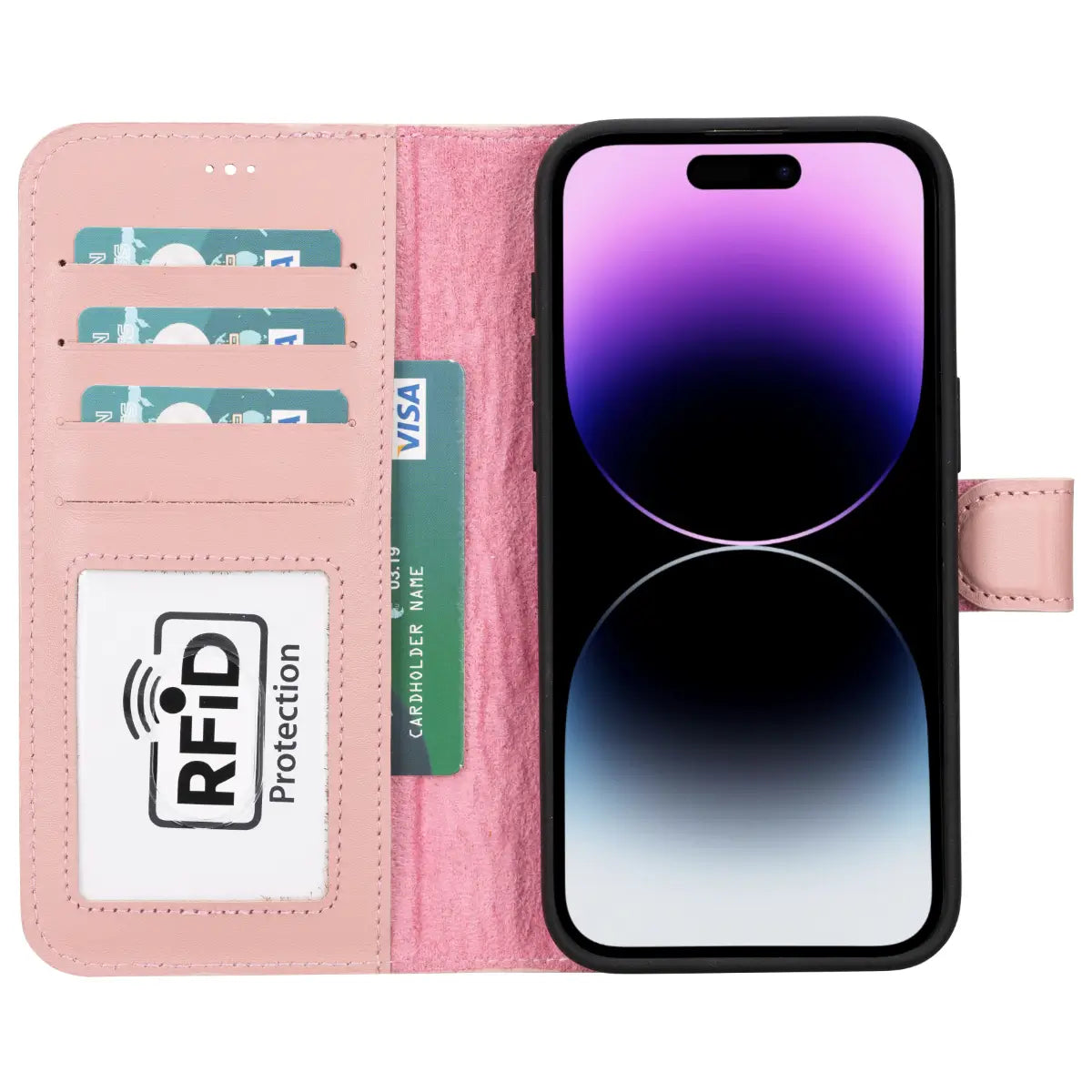 Pink Leather iPhone 15 Pro Max Wallet Case