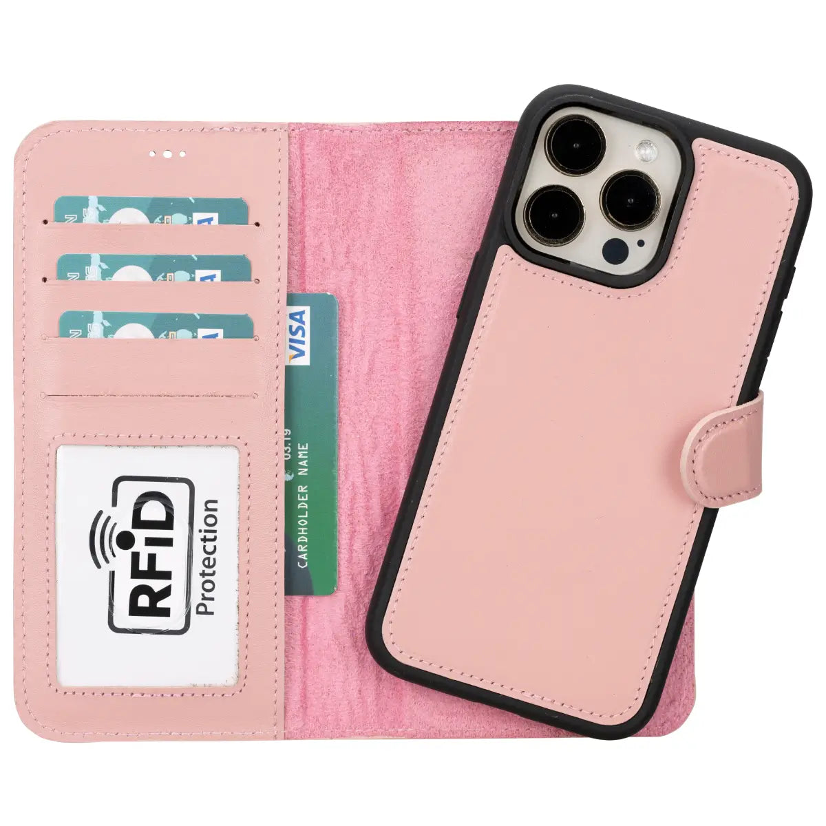 Pink Leather iPhone 15 Pro Max Wallet Case