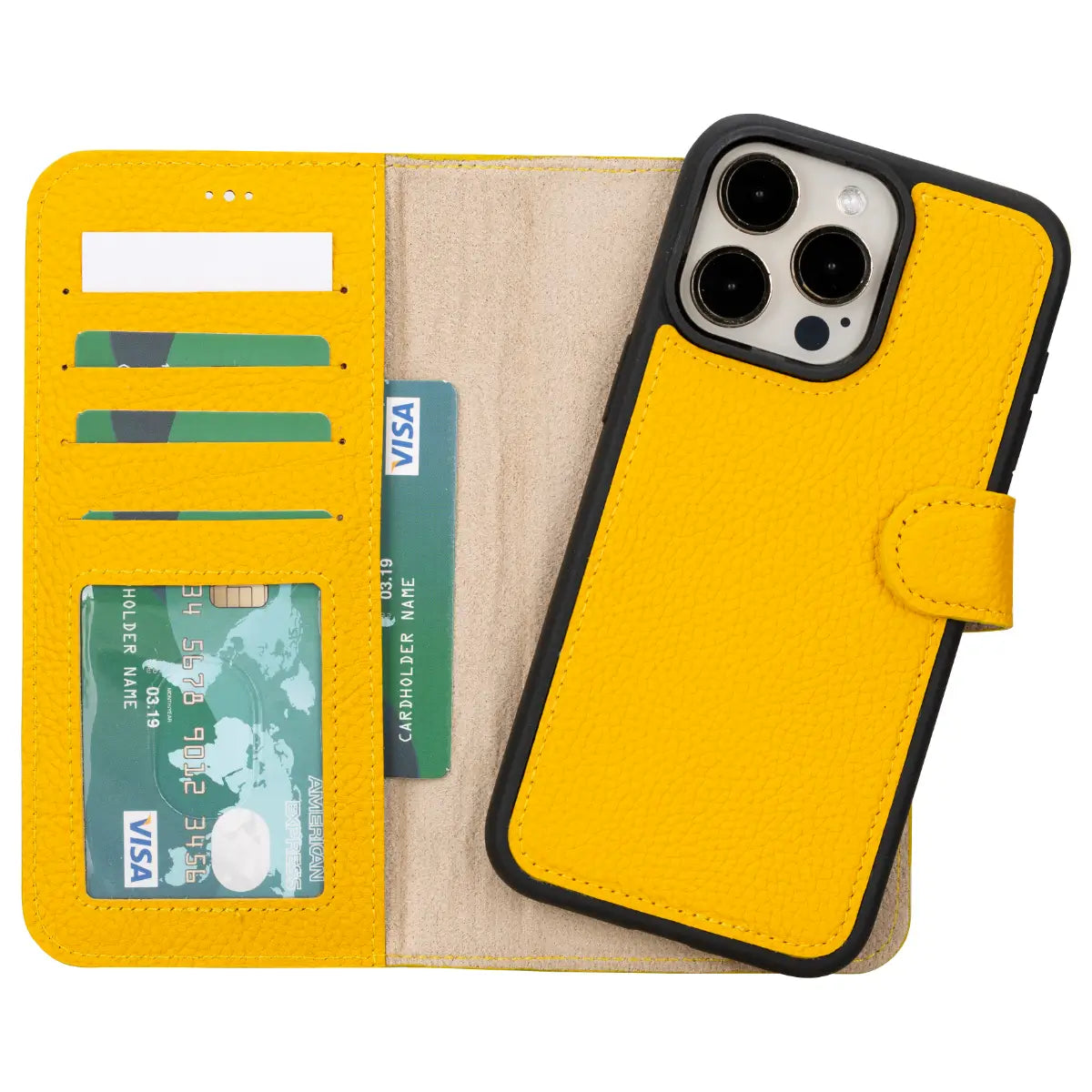 Yellow Leather iPhone 15 Pro Max Wallet Case