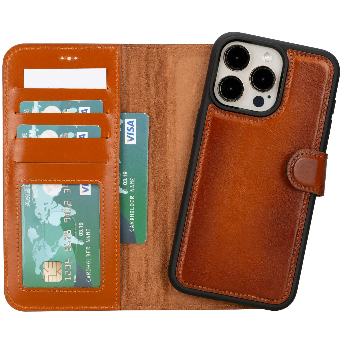 Burnished Tan Leather iPhone 16 Pro Max Wallet Case