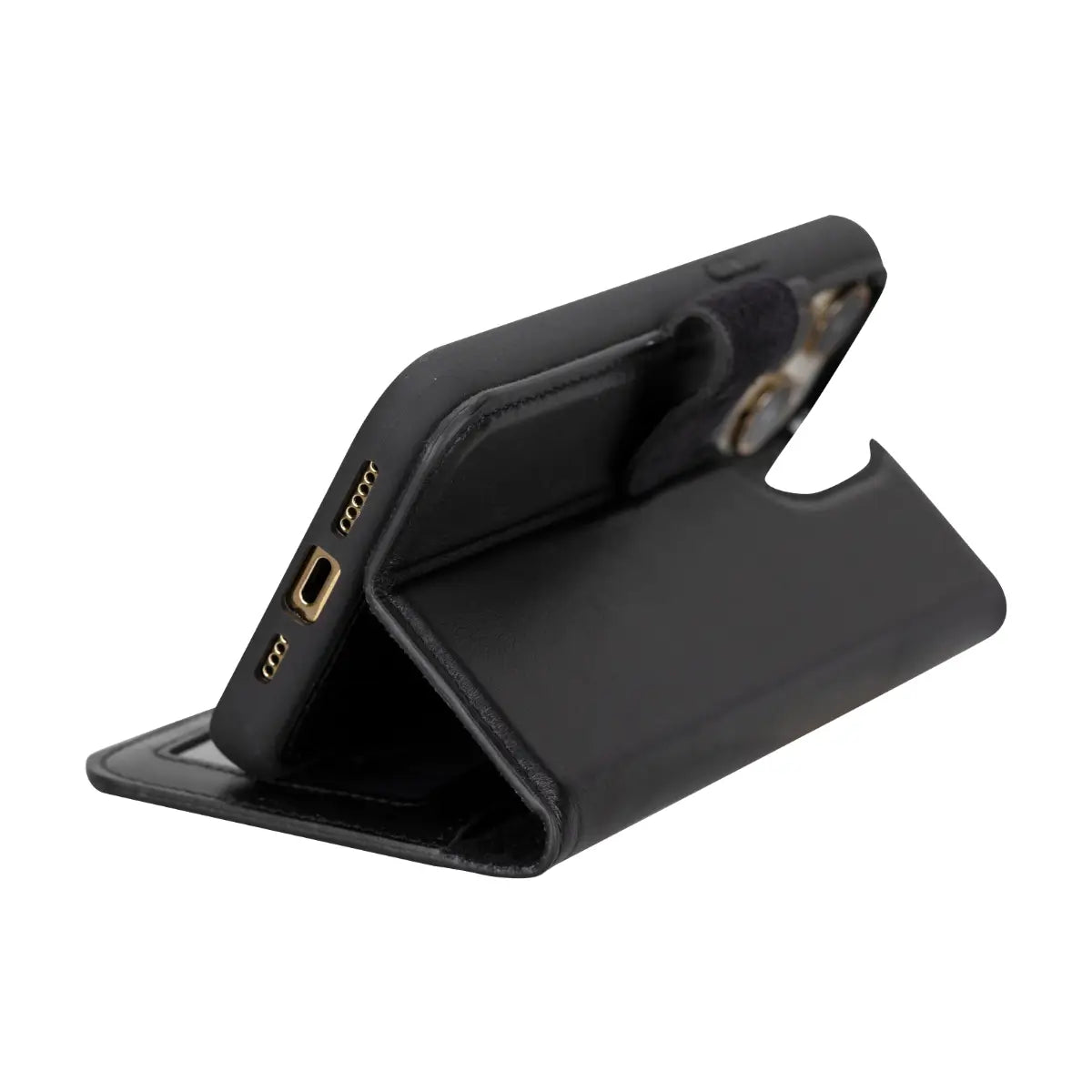 Black Leather iPhone 15 Pro Max Wallet Case