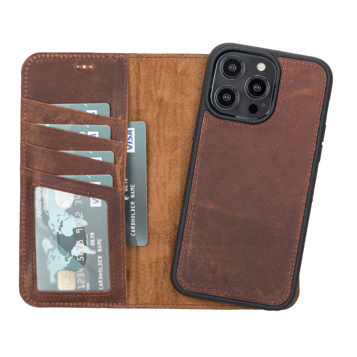 Antic Brown Leather iPhone 13 Pro Max Wallet Case