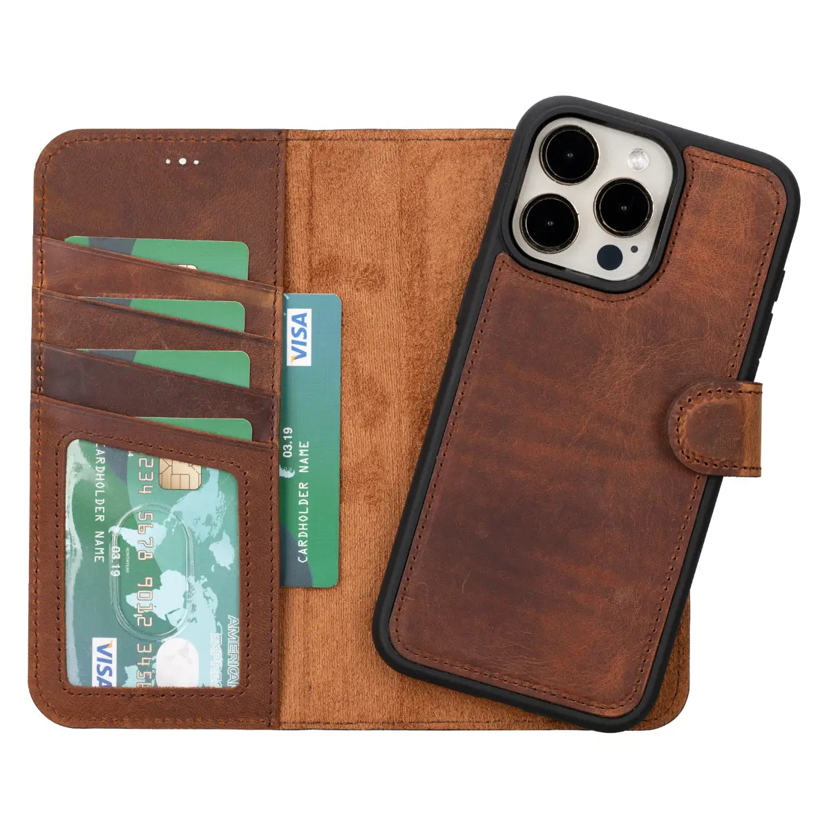 Antic Brown Leather iPhone 16 Pro Max Wallet Case