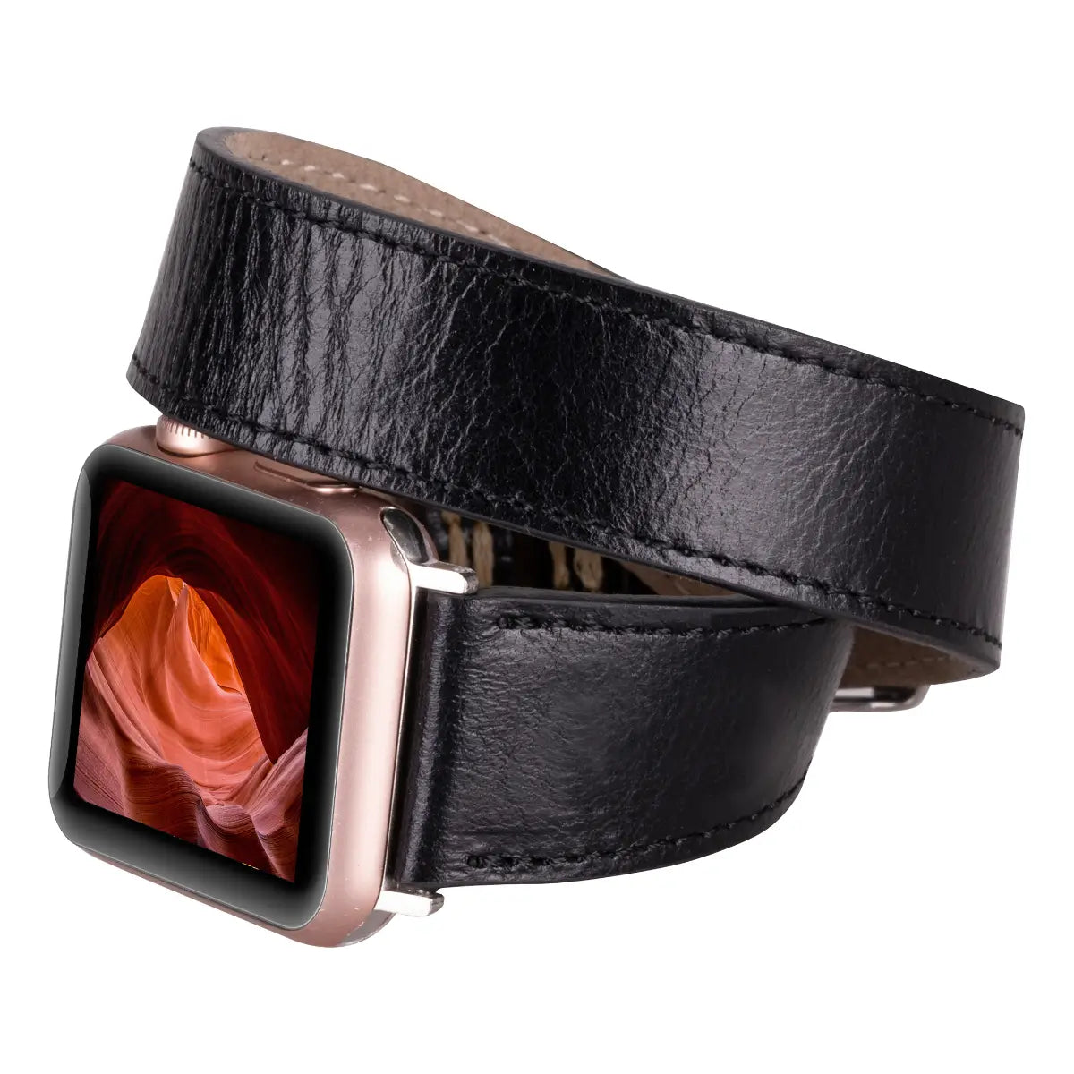 Black Leather Double Tour Apple Watch Band