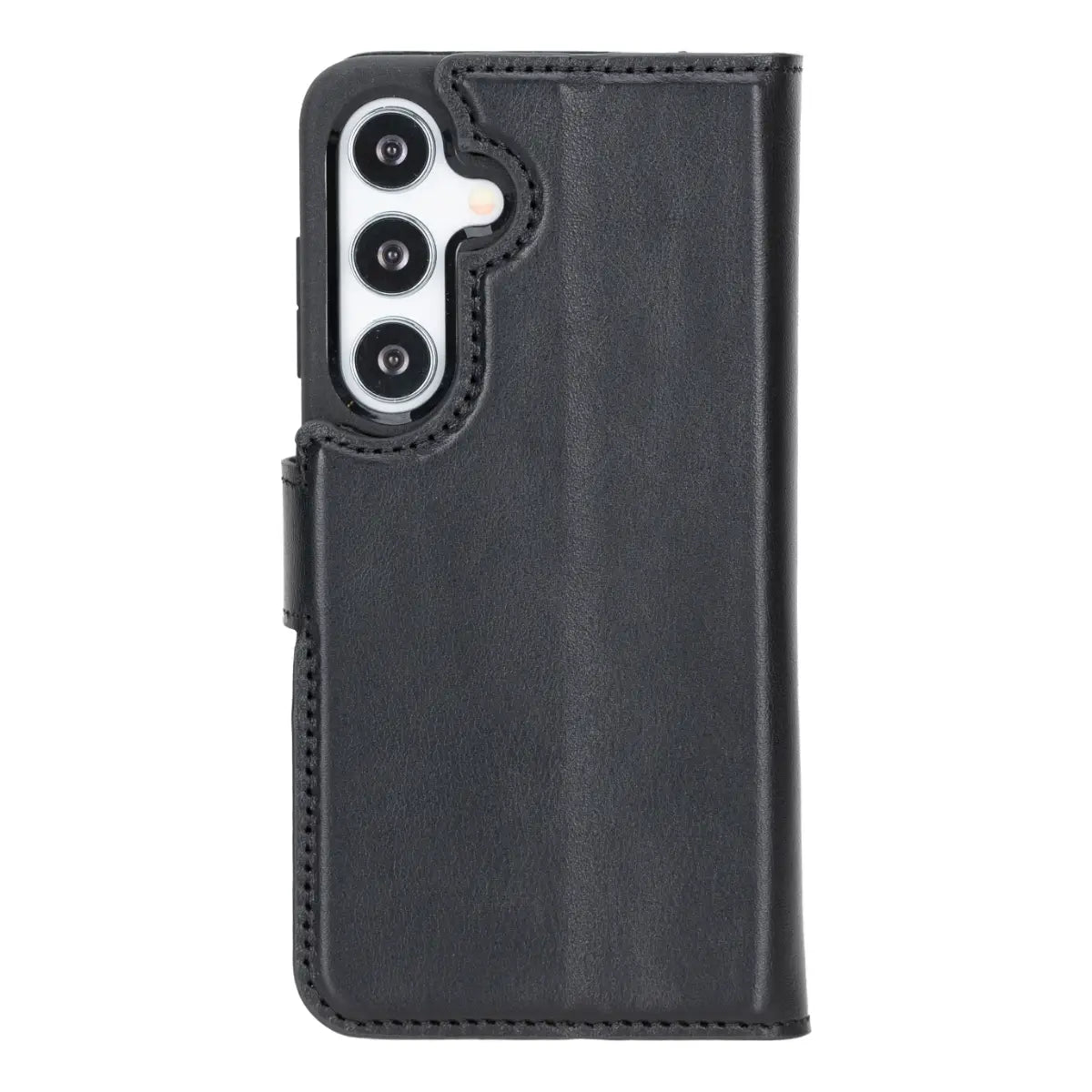 Black Magnetic Leather Wallet Case for Galaxy S25