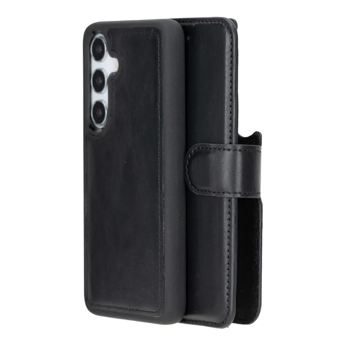 Black Magnetic Leather Wallet Case for Galaxy S25