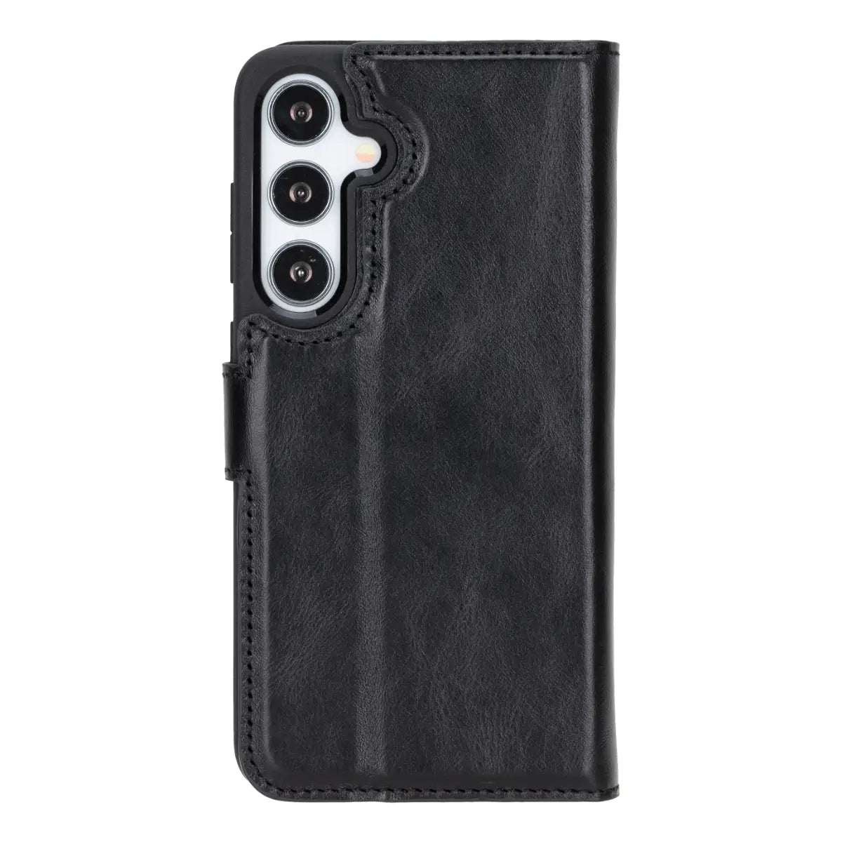 Black Magnetic Leather Wallet Case for Galaxy S25 Plus