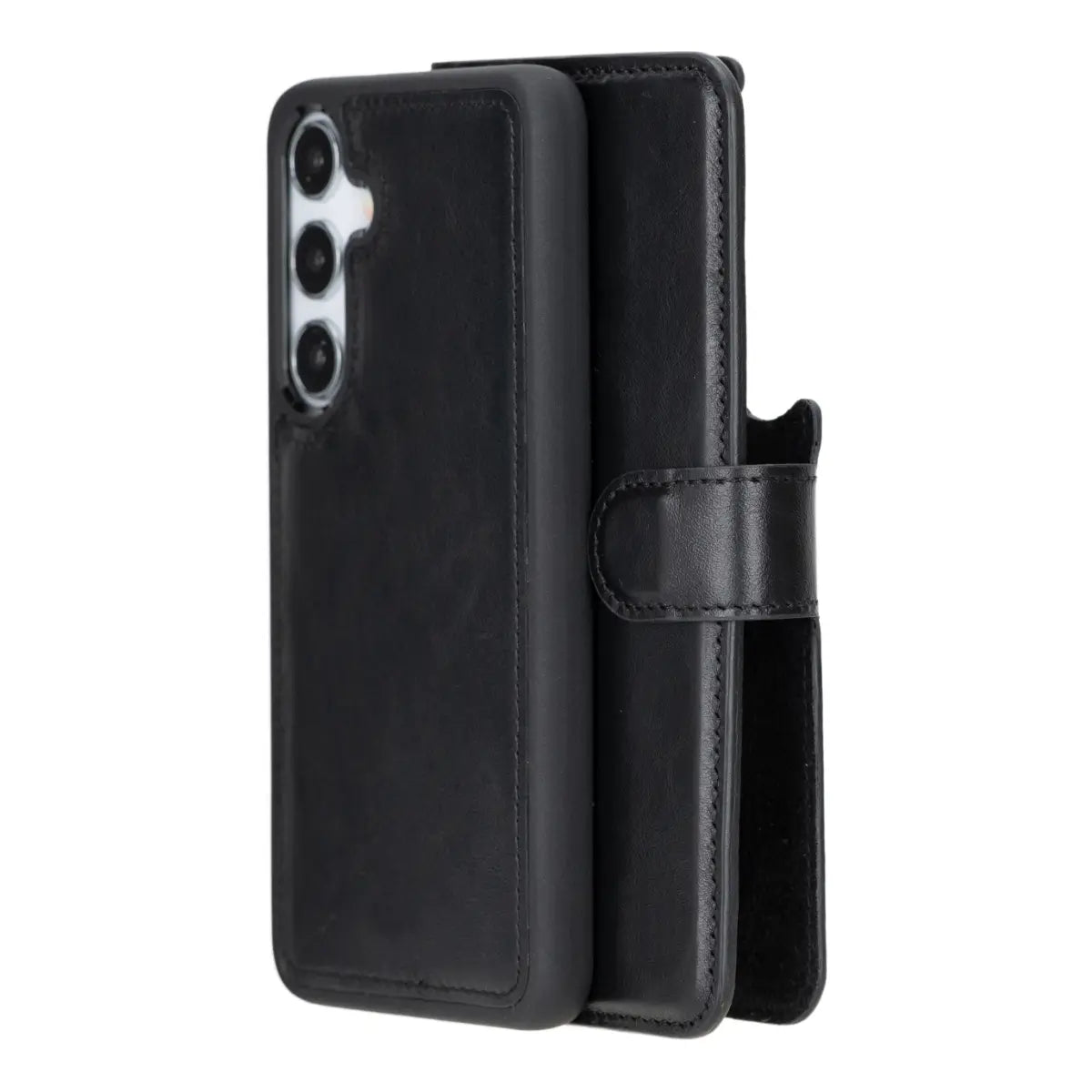 Black Magnetic Leather Wallet Case for Galaxy S25 Plus