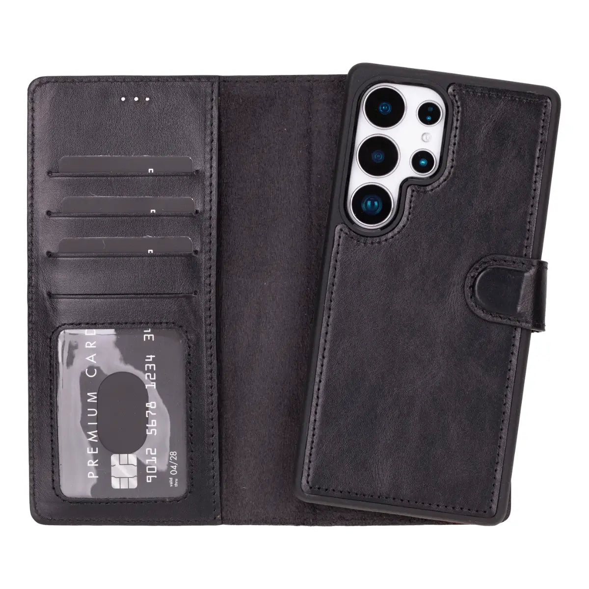 Black Magnetic Leather Wallet Case for Galaxy S25 Ultra