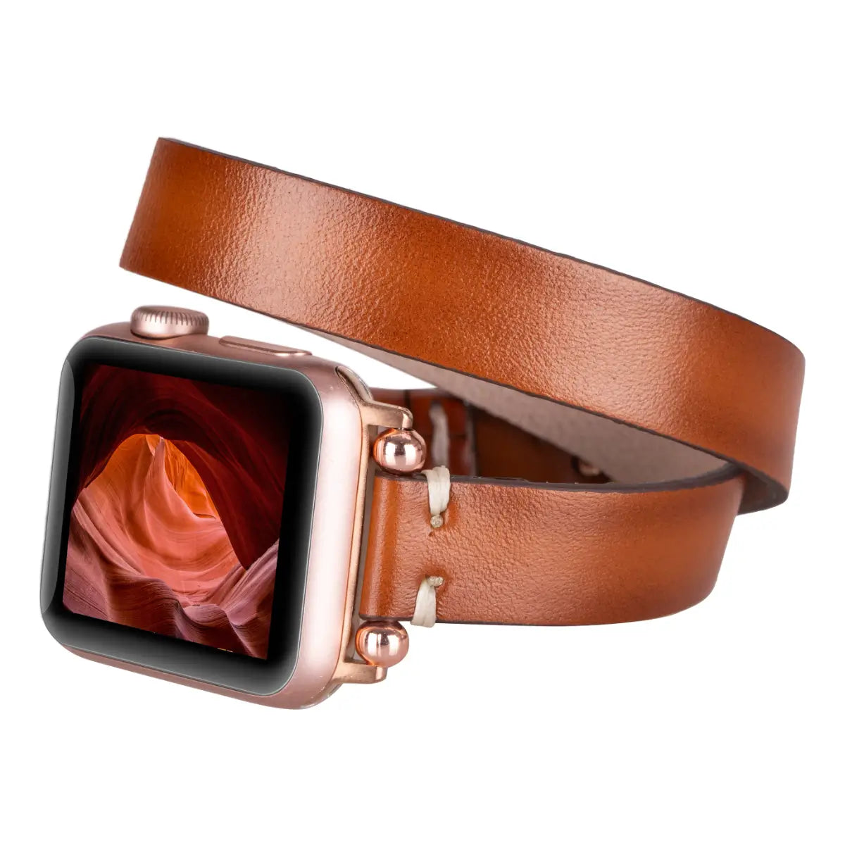 Brown Leather Double Tour Slim Apple Watch Band