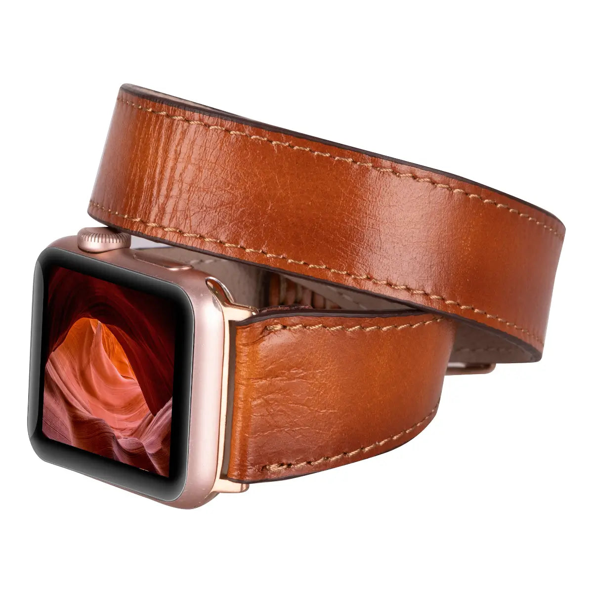 Burnished Tan Leather Double Tour Apple Watch Band