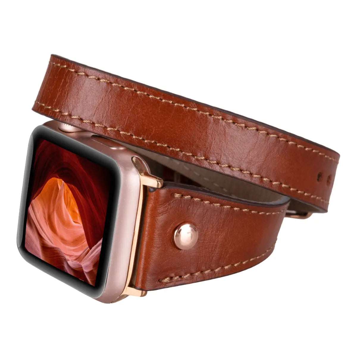 Burnished Tan Leather Double Tour Slim Apple Watch Band