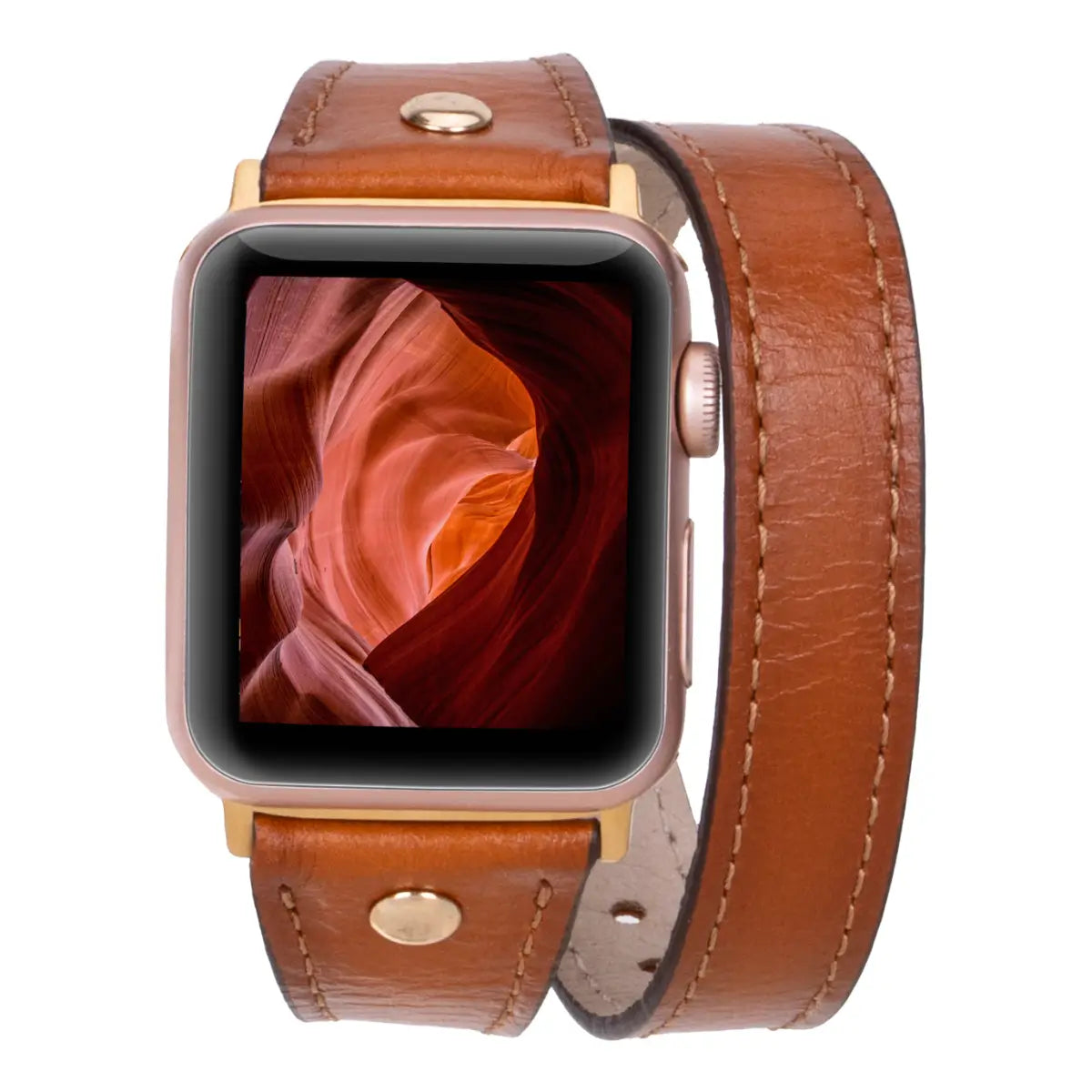 Burnished Tan Leather Double Tour Slim Apple Watch Band