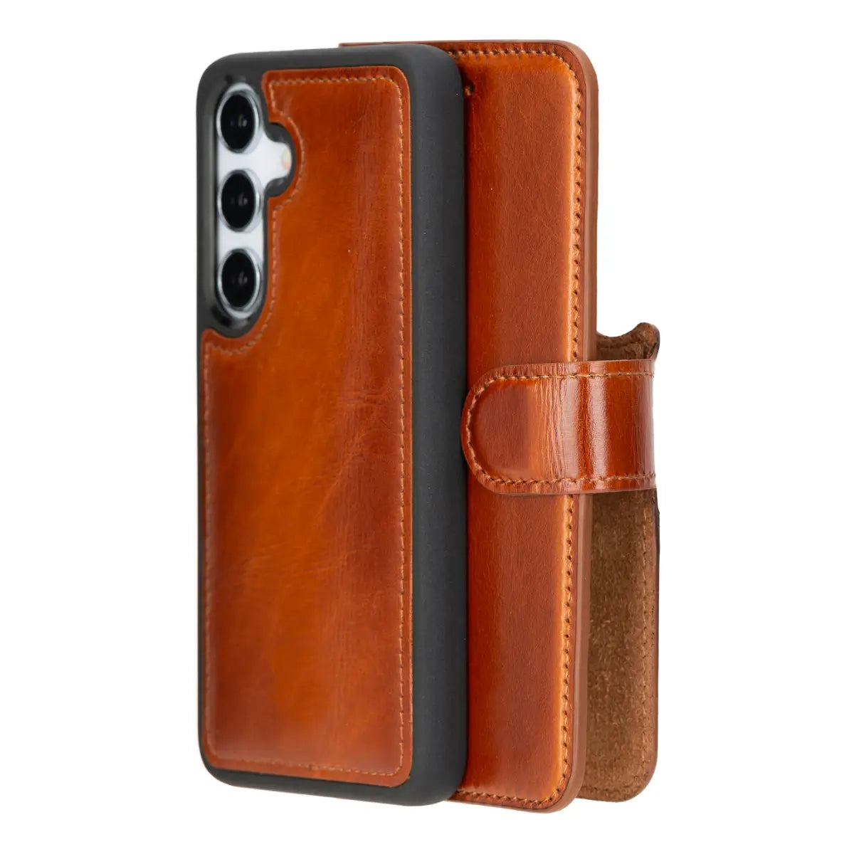 Burnished Tan Magnetic Leather Wallet Case for Galaxy S25