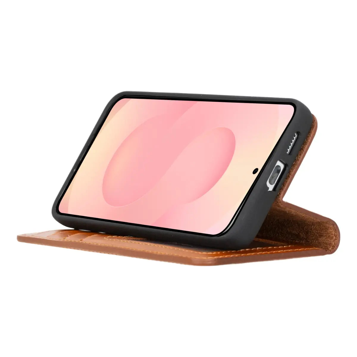 Burnished Tan Magnetic Leather Wallet Case for Galaxy S25