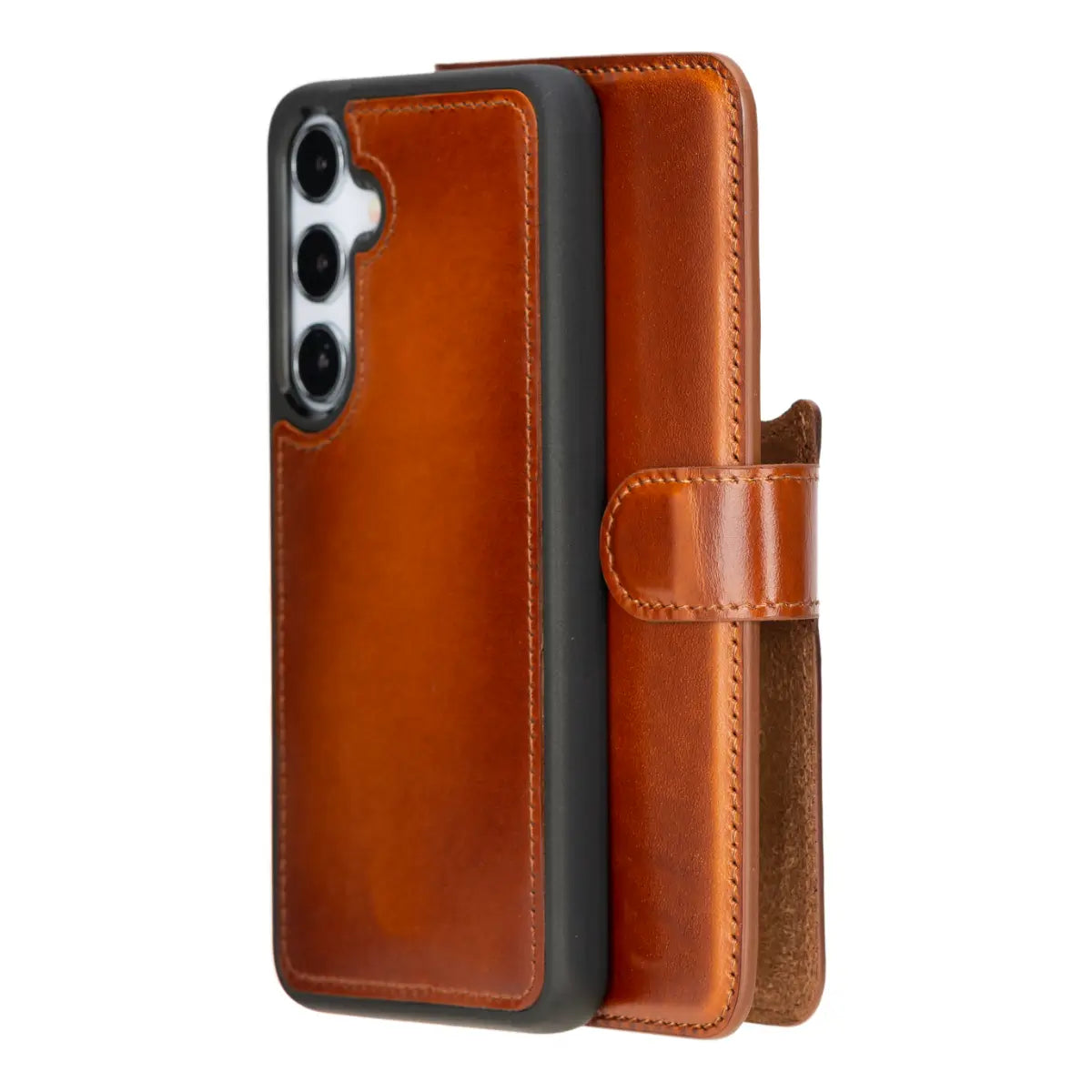 Burnished Tan Magnetic Leather Wallet Case for Galaxy S25 Plus