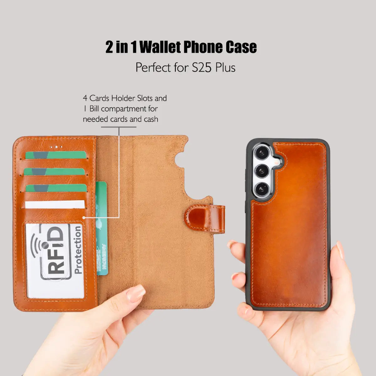 Burnished Tan Magnetic Leather Wallet Case for Galaxy S25 Plus