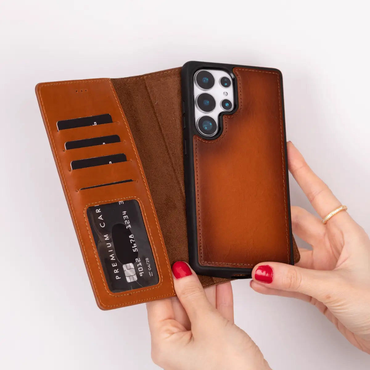 Burnished Tan Magnetic Leather Wallet Case for Galaxy S25 Ultra