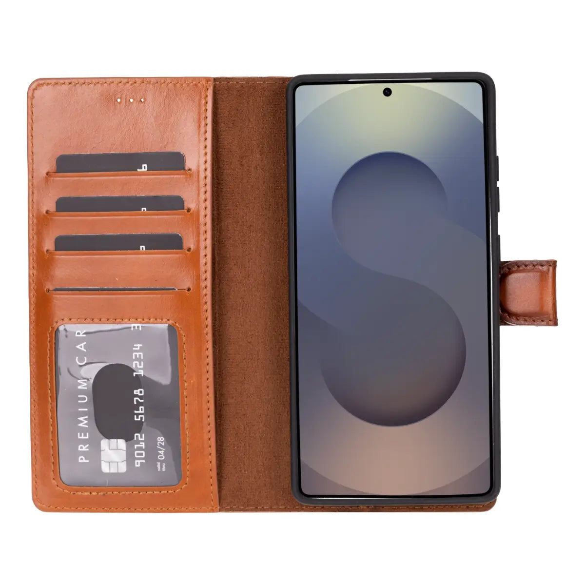 Burnished Tan Magnetic Leather Wallet Case for Galaxy S25 Ultra